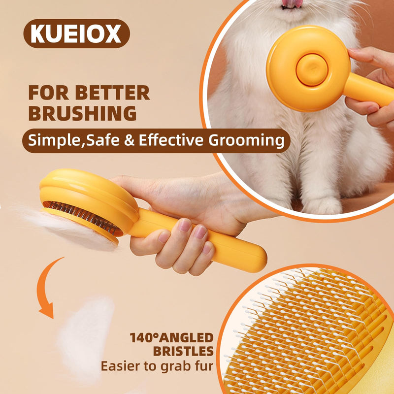 Dog Grooming Brush Set, 7 PCS Self-Cleaning Deshedding Hair Brushes for Short Long Haired Dogs Cats, Includes Scrubber Shower Wash Brush, Dematting Comb, Scissor - Yellow - PawsPlanet Australia