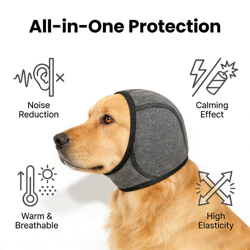Dog Ear Protection, Adjustable Ear Protection Dog with Sound Insulation, Comfortable & Washable Earmuffs, Dog Fireworks for All Dog Breeds, Ideal for Bathing and Drying (Grey-M)