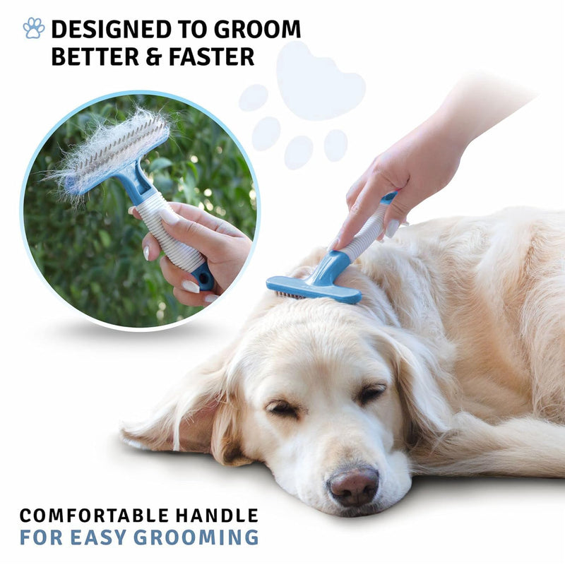 POODLIE Poodle Pet Dog Grooming Rake | Dematting Tool with Stainless Steel Shedding Comb for Pets | 2 Rows of Pins Gently Remove Loose or Tangled Hair from Undercoat (Blue) Blue