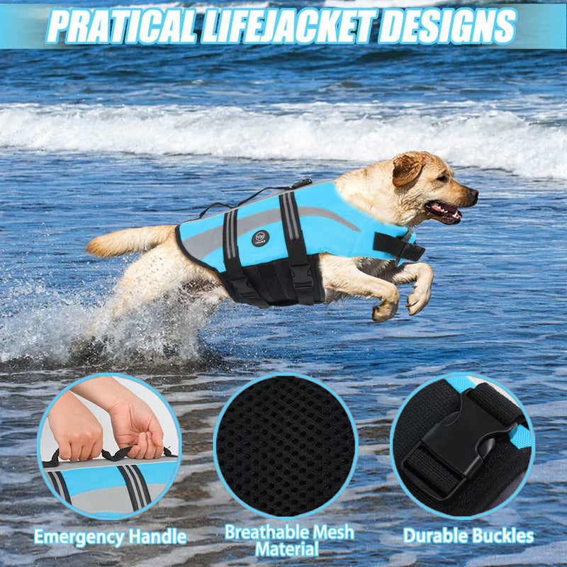 EMUST Life Vests for Dogs, Lightweight Small/Medium/Large Dog Life Preserver, XL Dog Life Jacket for Swimming/Boat/Water, Life Jacket for Large Dogs,Blue, XL Blue