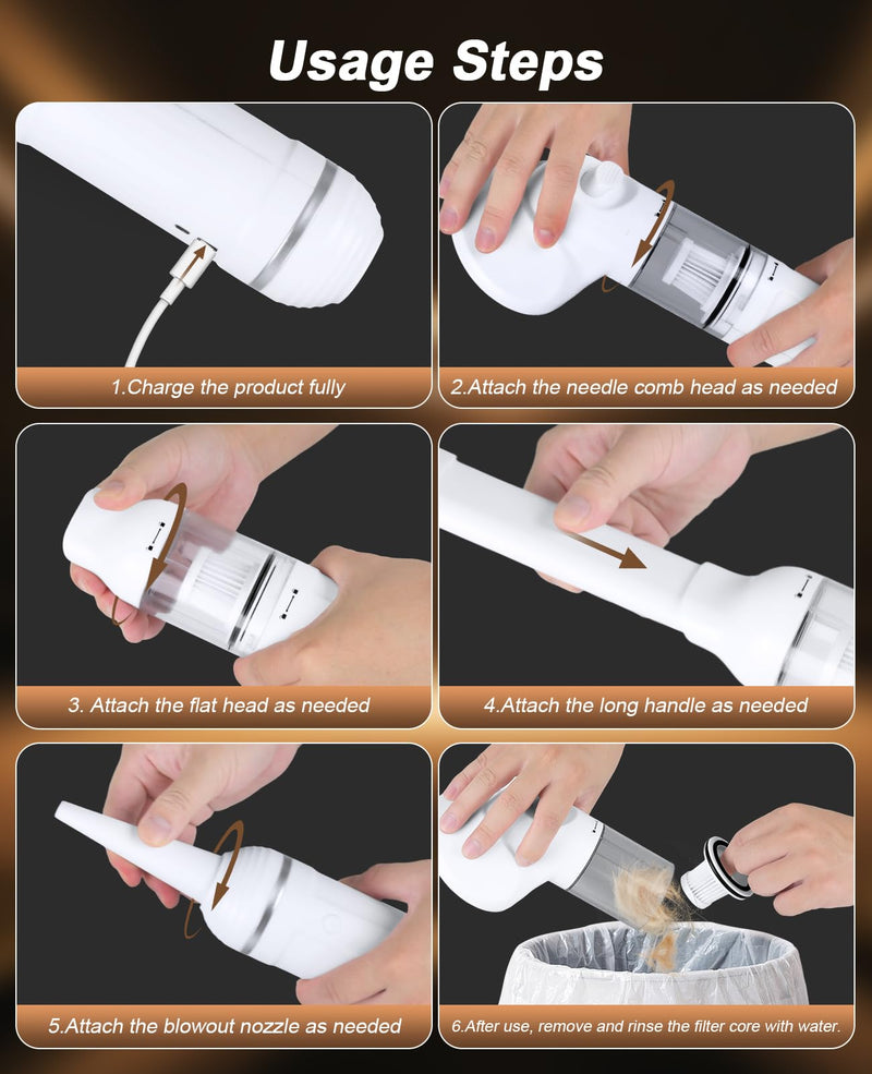 2026 New Cordless Dog Vacuum Groomer Kit,Cordless Rechargeable Dog Hoover for Hair,Handheld mini Pet Vacuum Cleaner,4200Pa Pet Grooming Hoover with Comb Hair (White) White