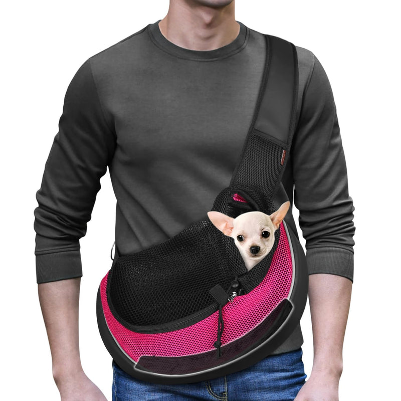 YUDODO Pet Sling Carrier for 5-9 lbs Small Dogs & Cats – Hands-Free Puppy Carrier with Safety Hook, Large Zipper Pocket, Soft Breathable Mesh, Adjustable Strap & Reflective Strip (Pink 3.0 M) - PawsPlanet Australia