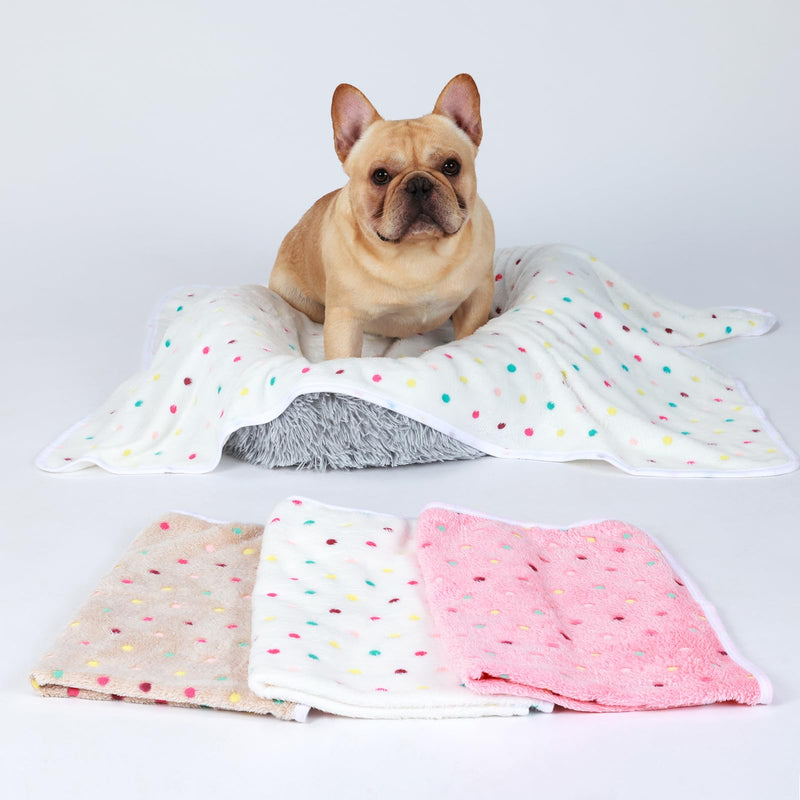 1 Pack 3 Blankets Super Soft Cute Dot Pattern Pet Blanket Flannel Throw for Dog Puppy Cat Dot (Large(41x31), Beige/Brown/Pink) 41x31 inch (Pack of 3) - PawsPlanet Australia