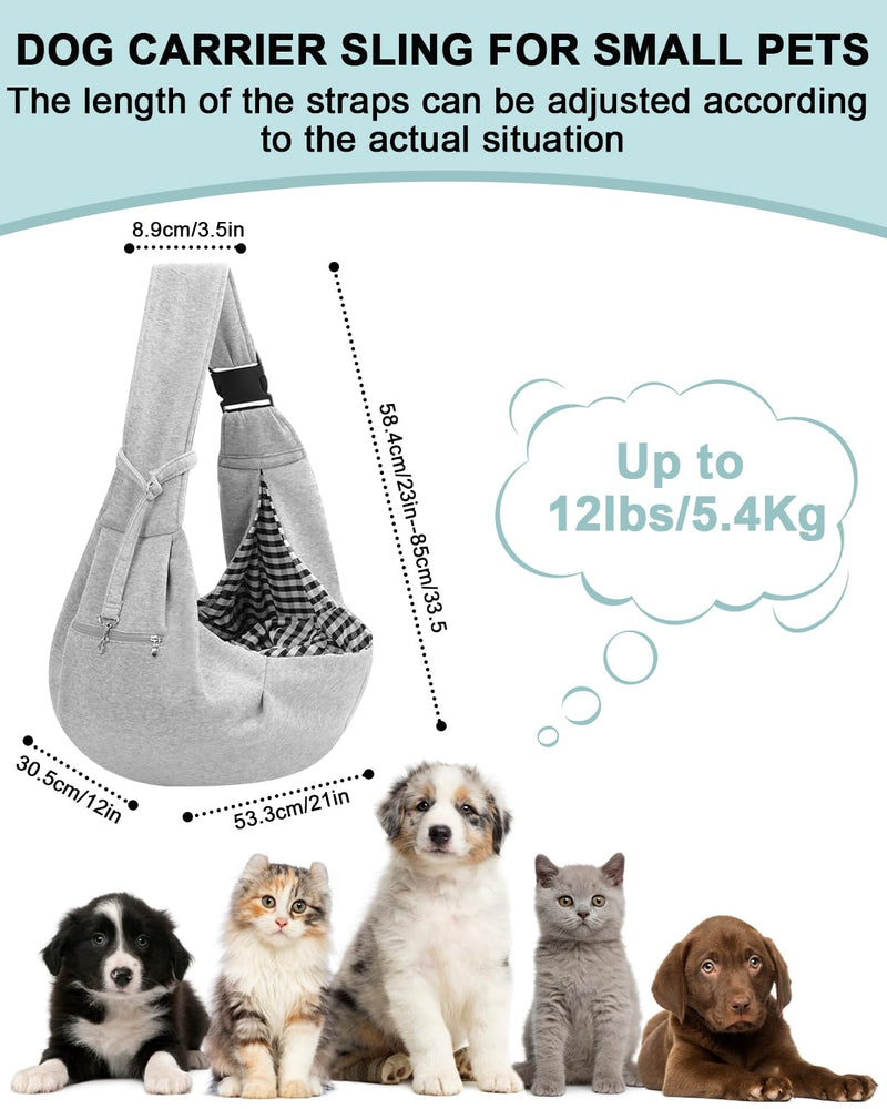 Dog Carrier Sling for Small Dogs and Cats(0 to 12 lbs), Puppy Sling Carrier with Adjustable Strap, Travel Safety Harness, Hands-Free Pet Carring Holder Travel Bag for Outdoor, Gray - PawsPlanet Australia