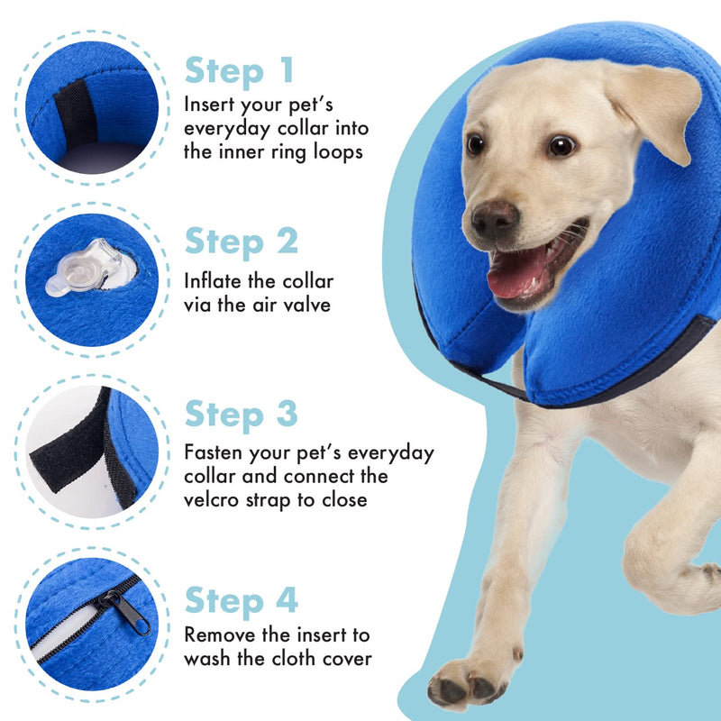 E-KOMG Dog Cone After Surgery, Protective Inflatable Collar, Blow Up Dog Collar, Pet Recovery Collar for Dogs and Cats Soft (Large(12"-18"), Blue) Large(12"-18") - PawsPlanet Australia