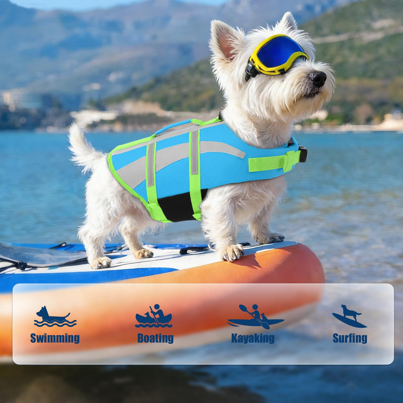 EMUST Dog Life Vests, Adjustable Dog Life Jackets for Small Dogs with Enhanced Buoyancy, Small Dog Flotation Vest with Durable Rescue Handle, NewBlue, XS - PawsPlanet Australia