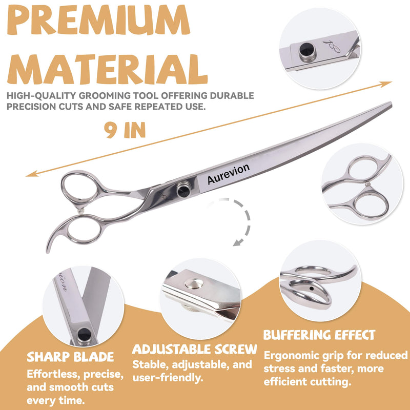 Metal 9 In Curved Grooming Scissors for Dogs and Cats,Aurevion 30-Degree Curves Shears for Hair Cutting with Pet at Home & Outdoor,Lightweight Stainless Steel Clippers for Dog Trimming Face,Paws 9 Inch - PawsPlanet Australia