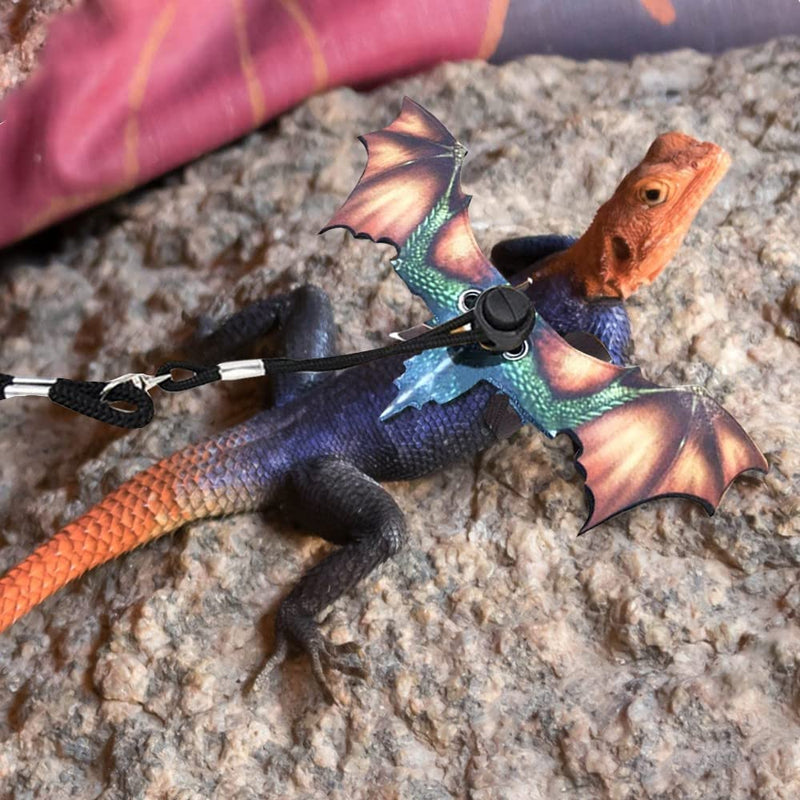 DONGKER Bearded Dragon Lizard Leash Harness, Adjustable Leather Removable Lizard Harness Leash w/3 Size Lizard Wing for Bearded Dragon Lizard Reptiles red - PawsPlanet Australia