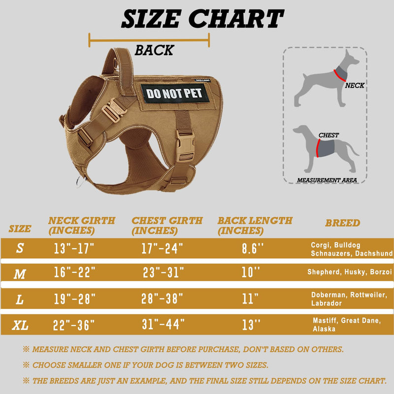 Tactical Dog Harness for Medium Large Dogs, 2X Lightweight Metal Buckle Service Dog Harness with Do Not Pet Patches, Reflective Military Dog Harness for Hiking Training Brown Army Brown S - PawsPlanet Australia