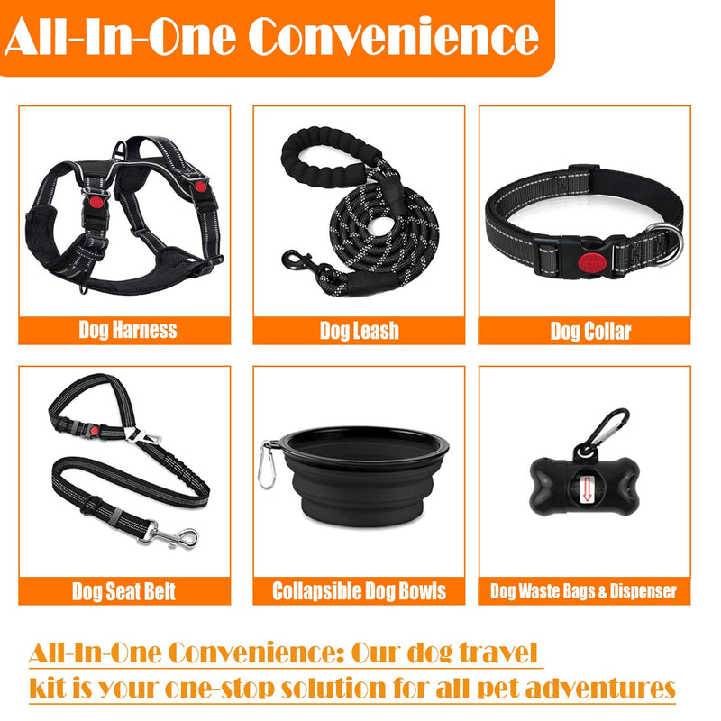 No Pull Dog Harness, Collar & Leash Set | Includes Dog Seat Belt, Collapsible Bowls & Poop Bag Dispenser. Ideal for Training, Walking, Hiking. Fits Small to Large Dogs(Black-M) Medium Black - PawsPlanet Australia
