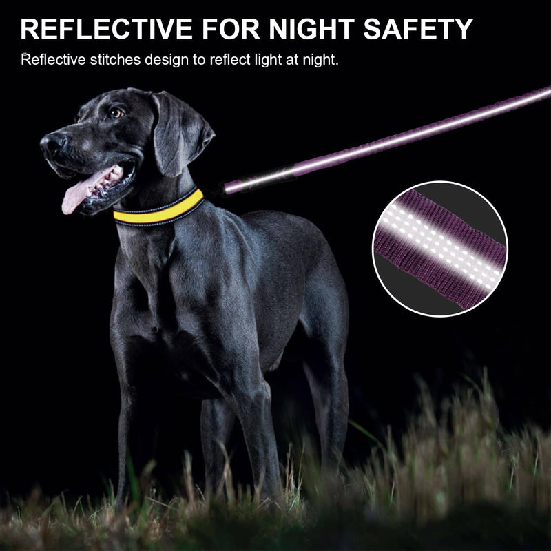 Heavy Duty Bungee Dog Leash with Shock Absorbing & Reflective Stitching - Adjustable 4-6FT Tactical Training Leash for Strong Pullers, Dual Padded Handles for Medium/Large Dogs(Purple) Purple - PawsPlanet Australia