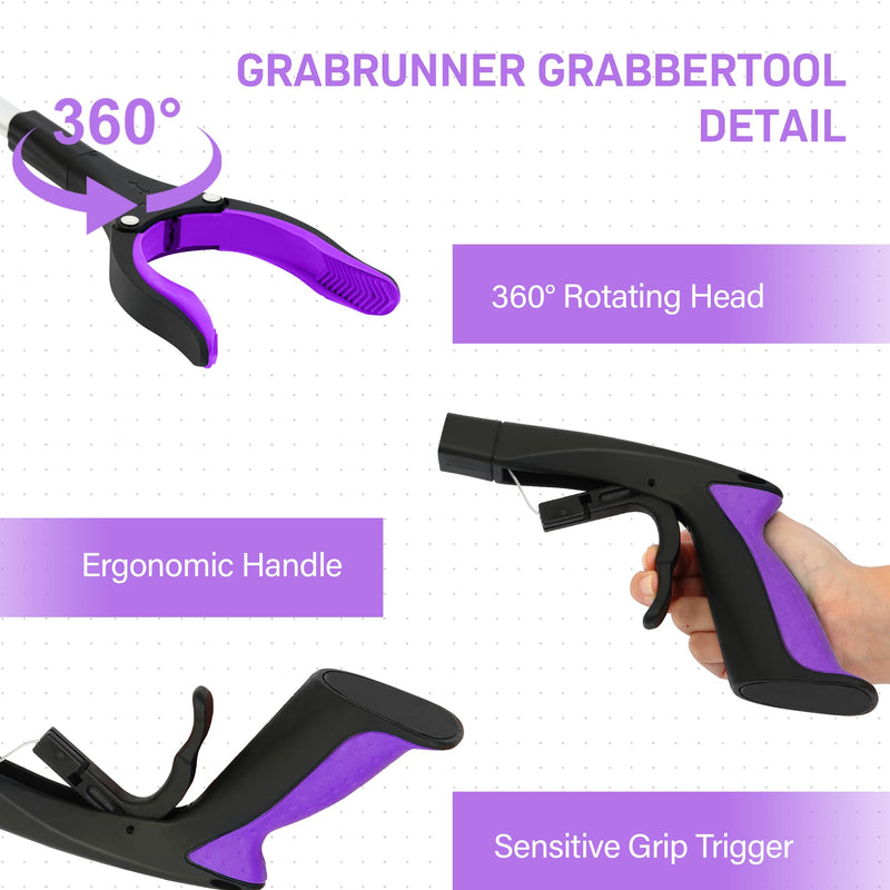 2 Pack 32 inch GrabRunner Heavy Duty(up to 10 lbs) Reacher Grabber Tool with Strong Magnetic (New Purple) Purple(pack of 2) - PawsPlanet Australia