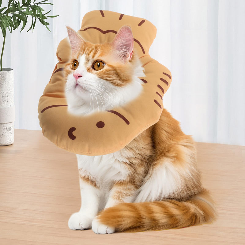 ULTECHNOVO Adjustable Donut-Shaped Elizabethan Collar with Flexible Fit for Post-Surgery Recovery and Wound Protection, Soft Polyester for Cats