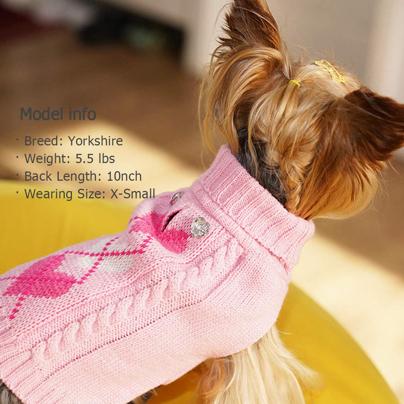 KYEESE Heart Pattern Dog Sweaters for Large Dogs Pullover Knitwear Thicken with Leash Hole Pet Cold Weather Coats Medium (7-11lbs) Heart (Pink) - PawsPlanet Australia