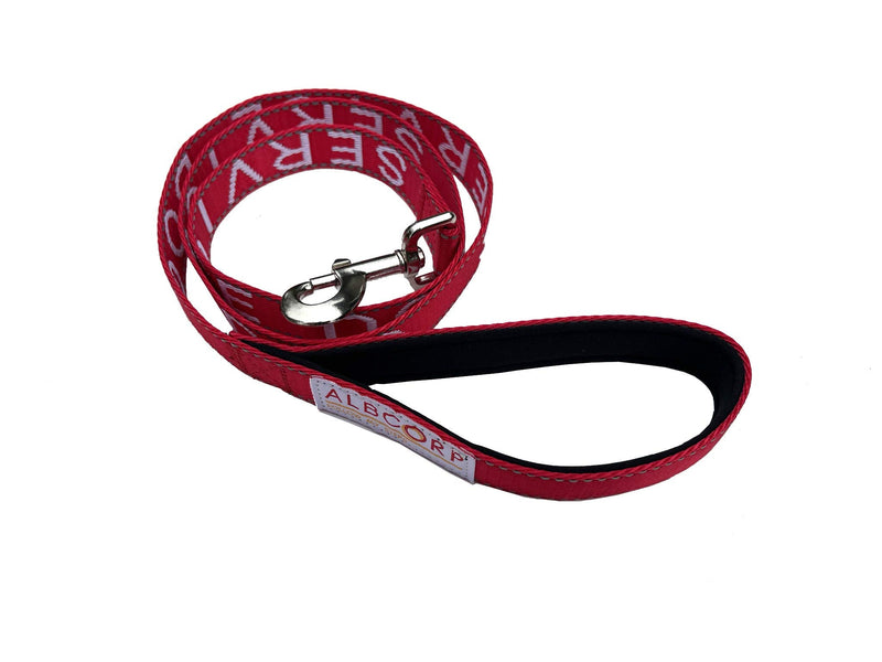 Albcorp Service Dog Leash - Embroidered- with Padded Neoprene Handle and Reflective threads, 4 Feet, for Harnesses, Vests or Collars, Red - PawsPlanet Australia