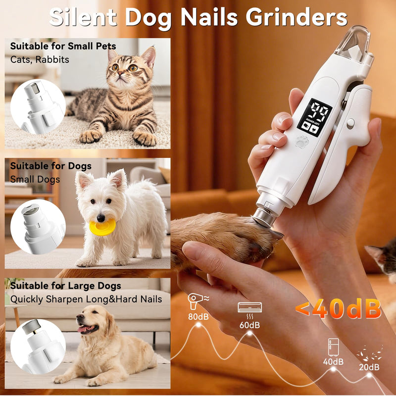 Dog Nails Clippers & Grinders - 2in1 with LED Lights and LCD Display Dog Nail File Cat Claw Trimmer with Safety Guard Rechargeable Electric Pet Nail Silent Grooming - PawsPlanet Australia