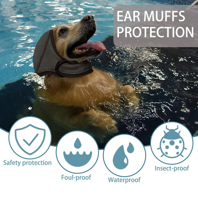 2 Pcs Dog Ear Defenders, Adjustable Dog Ear Protectors, Noise Protection Comfortable Quiet Dogs Calming Hood Ear Head Wrap Cups for Bath Grooming Thunder Fireworks (Grey Rose Red, L)