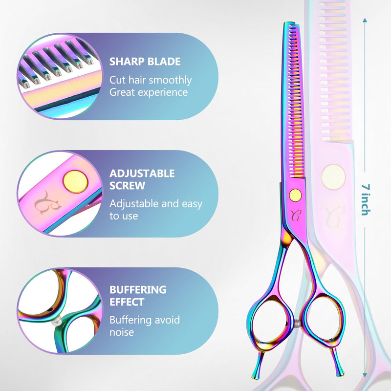 Dog Grooming Scissors, Professional 4 in 1 Dog Shears Set,Chunker Scissers,Curved Scissors,Thinning Shears and Comb for Cat Pet with Left Handed Deg Curved Shear - PawsPlanet Australia