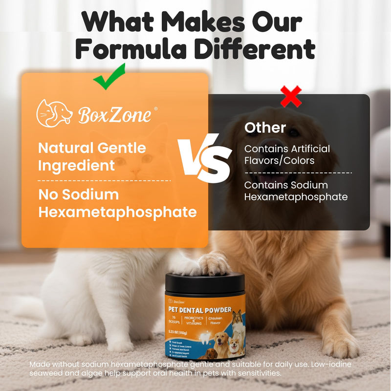 Dog Teeth Cleaning Powder - Plaque & Tartar Control, Breath Fresheners with Natural Seaweed, Probiotics, Vitamins, Turmeric & Enzymes for All Dogs & Cats (Chicken Flavor, 75 Scoops) - PawsPlanet Australia