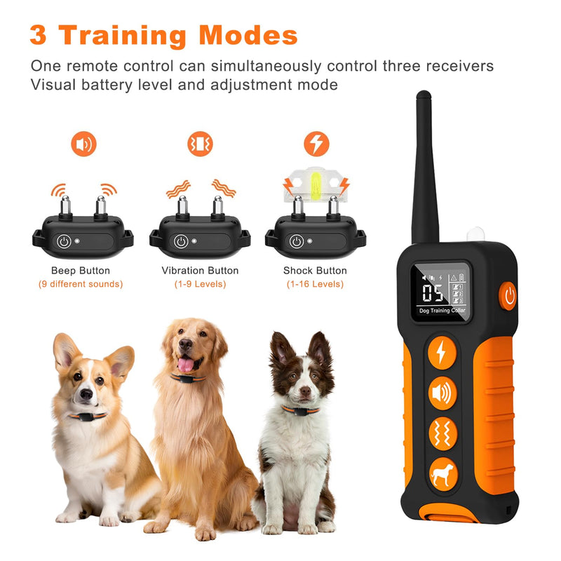 Dog Bark Collar | Smart Collar for Dog Training | PD518 Dog Training Shock Collar for Dogs with Vibration, Electric Shock, Beep; Rechargeable and Waterproof Remote TrainerE-Collar-10-120 lbs (One Dog)