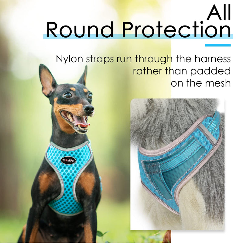ThinkPet Reflective Breathable Soft Air Mesh No Pull Puppy Choke Free Over Head Vest Harness for Puppy Small Medium Dogs and Cats Light Blue Medium Medium (Pack of 1) - PawsPlanet Australia