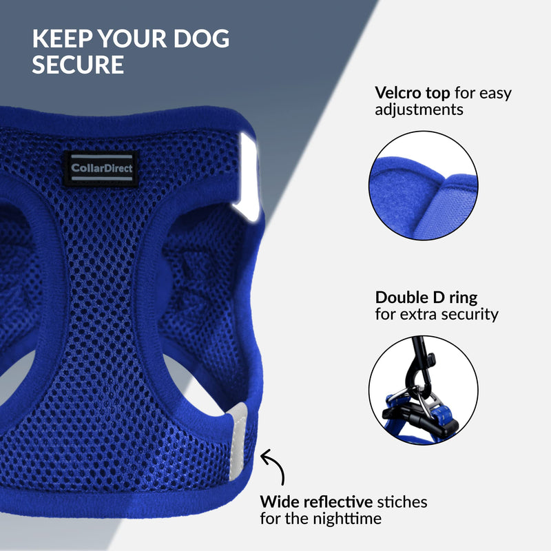 CollarDirect Step-in Reflective Dog Harness - Any Weather Air Mesh for Small and Medium Dogs Easy to Put On and Off (Size XS, Dark Blue)