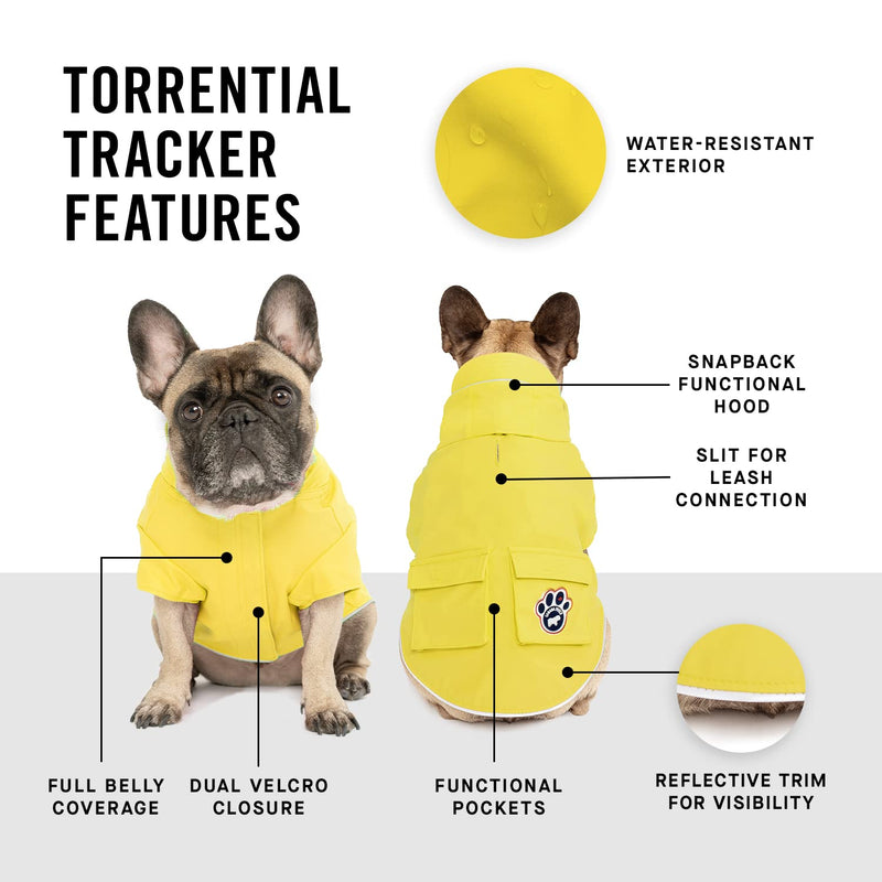 Canada Pooch Torrential Tracker Dog Rain Jacket - Easy On, Adjustable Full Body Coverage, Waterproof, Functional Pockets, Reflective Trim Rain Coat for Dogs, Great for Dogs 24 (23-25" back length) Yellow - PawsPlanet Australia