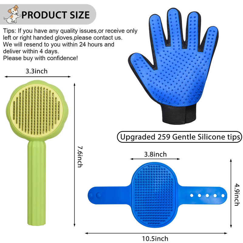 GJEASE Cat Grooming Glove Brush,Self-Cleaning Slicker Pet Brush for Short and Long Haired Pets,Dog Bath Brush for Shedding and Grooming,Removes Loose Hair and Tangles,Promote Circulation - PawsPlanet Australia