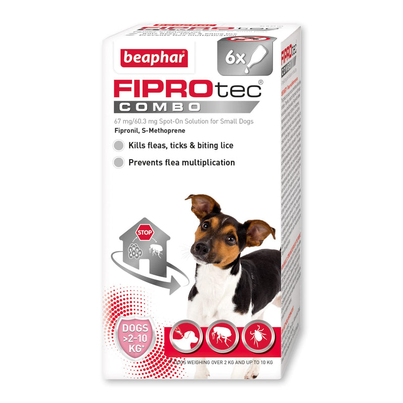 Beaphar | FIPROtec® COMBO for Small Dogs (2–10kg) | Kills Fleas, Flea Eggs & Ticks | Stops Fleas Multiplying on Pet and in Home | Vet Strength Treatment | 6 Pipettes - PawsPlanet Australia