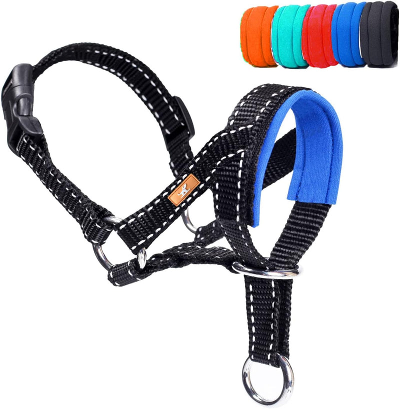 GoodBoy Dog Head Halter with Safety Strap - Stops Heavy Pulling On The Leash - Padded Headcollar for Small Medium and Large Dog Sizes - Head Collar Training Guide Included 3 Blue - PawsPlanet Australia