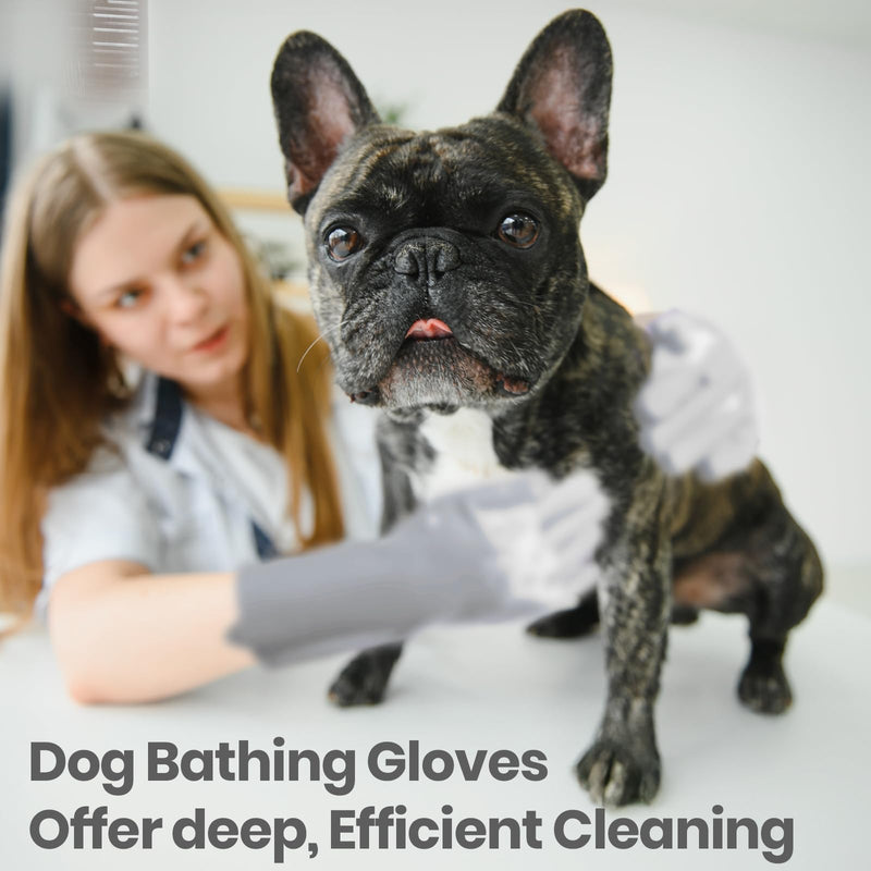 DELOMO Dog Washing Gloves with Comb: Soft and Gentle Silicone Pet Grooming Gloves - Bathing Scrubber Brush Mitt Grooming Shedding Fur Removal Massage for Dogs/Cats/Horse, Grey Large - PawsPlanet Australia
