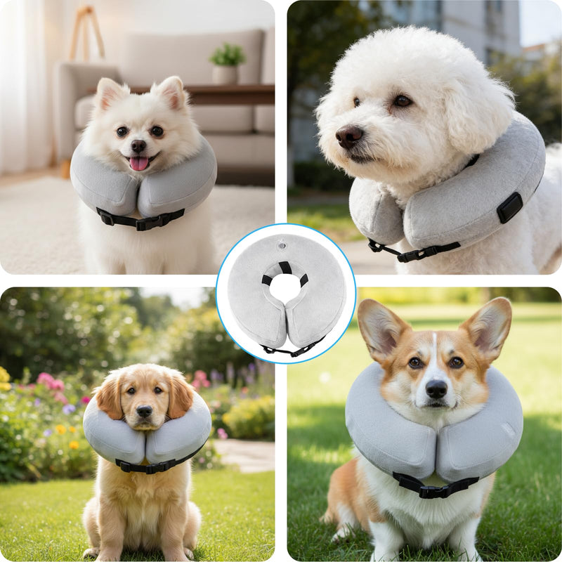 Inflatable Collar for Dogs with 1 Air Pump, Grey Dog Collar, Soft Dog Collar, Leak Protection for Dogs, Kittens, Leak Protection for Neck Circumference 25-36 cm