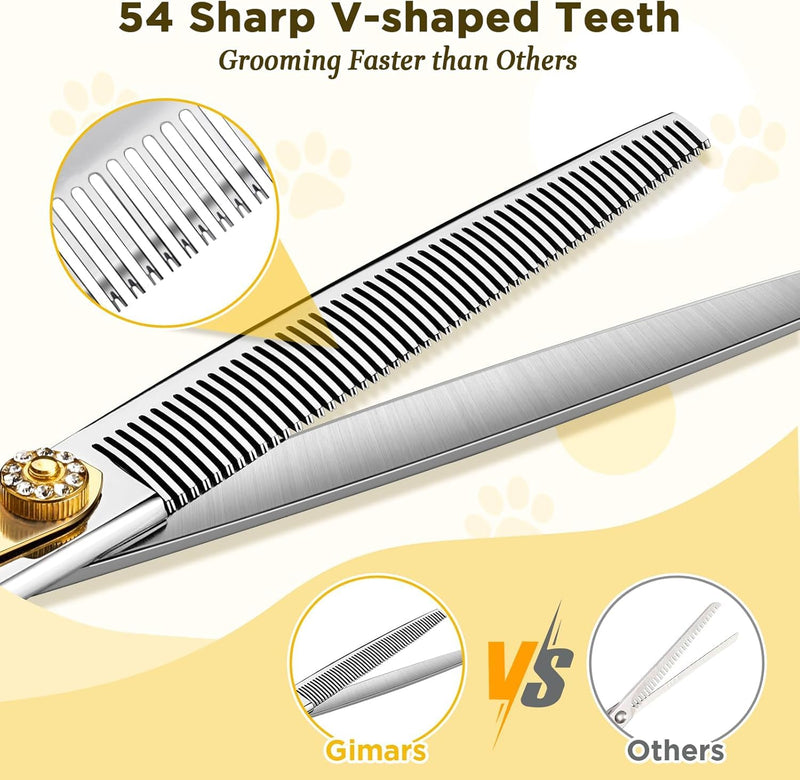 Gimars 8 Inch Sharp 54 Teeth Professional Dog Grooming Scissors Heavy Duty 440C Stainless Steel Ergonomic Pet Grooming Scissor for Dogs, Cats and Other Animals 8 in 54 Teeth Thinning Shear - PawsPlanet Australia