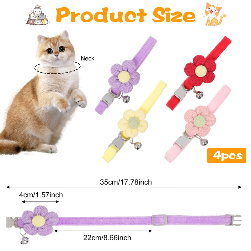 4 Pcs Breakaway Kitten Collar with Flower Cat Collar with Bells Breakaway Flower Kitten Collars Adjustable Safety Pet Collars for Cats Puppy and Small Pets - PawsPlanet Australia