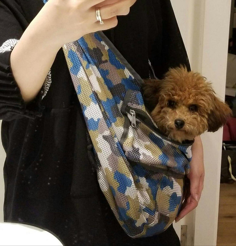 Foldable Mesh Dog Cat Carrier Sling Bag Small Size -Ideal for Pets Below 5kgs /11 lbs, Camouflage - Camouflage Blue - PawsPlanet Australia