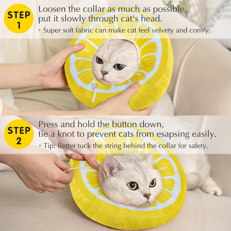 ANWA Adjustable Cat Cone Collar Soft, Cute Cat Recovery Collar, Cat Cones After Surgery for Kittens Medium (7-18 lbs) Lemon