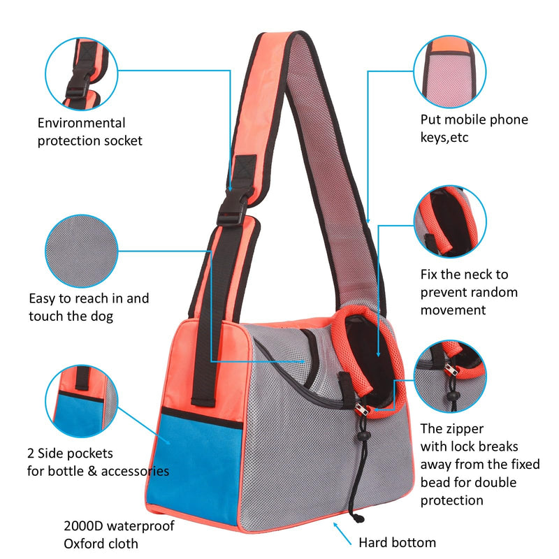 Small Dog Carrier Sling, Hands-Free Large Cat Carrier, Travel Pet Carriers, Breathable Mesh, Soft-Sided Crossbody Puppy Carrying Purse, for Pets, Walk, Vet, Hiking (Orange, Large) Orange - PawsPlanet Australia