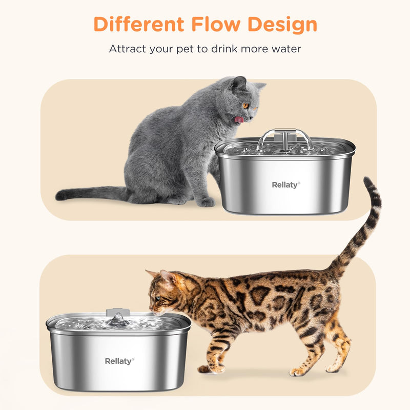 Cat Water Fountain Stainless Steel: 3.2L/108oz Pet Foundatin Water Bowl for Cats Inside Automatic Dog Drinking Dispenser Dish Animal Feeding & Watering Supplies Waterfall with 1 Replacement Filter Pet Fountain + 1PC Filter + 1PC Sponge - PawsPlanet Australia