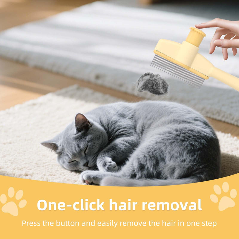 Pet Hair Remover Comb, Cat Brush with Release Button Self-Cleaning Pet Grooming Brush Tool for Shedding Tangles & Removal Loose Hair, Ideal for Dogs Cats Kitten Short & Long Hairs