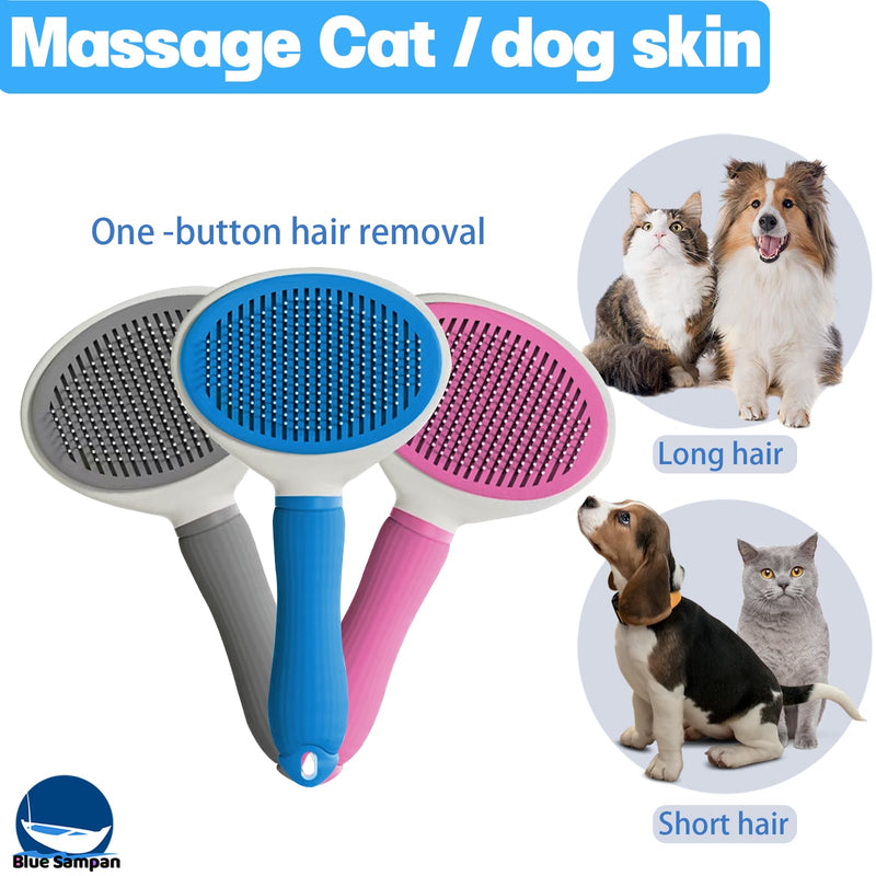 Cat Brush for Shedding, Self Cleaning Slicker Brush, Soft Silicone Self Cleaning Brush for Short and Long Haired Cats for Grooming and Massaging gray - PawsPlanet Australia