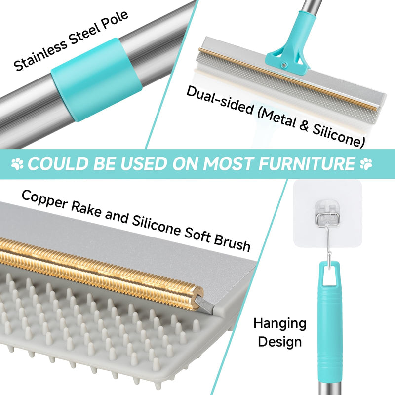 Carpet Rake for Pet Hair Removal Tool, Reusable Pet Hair Remover Broom, Dog&Cat Hair Remover Scraper Rake with 54” Adjustable Long Handle, 3 Pcs Carpet Brush Rake for Rugs, Mats, Couch, Furniture 54in-3 pcs-Rake - PawsPlanet Australia