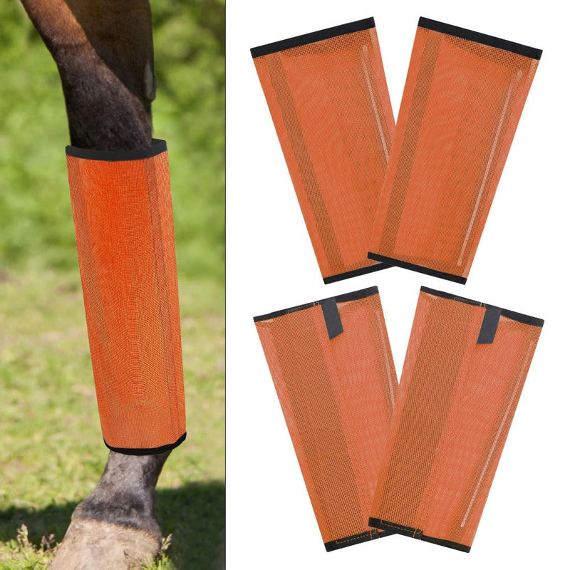 Horse Fly Boots Loose Fitting UV-Protective Fly Leggings Breathable Mesh Stay-on Design Protect Horse Legs Reduce Stomping Set of 4 (Orange) orange