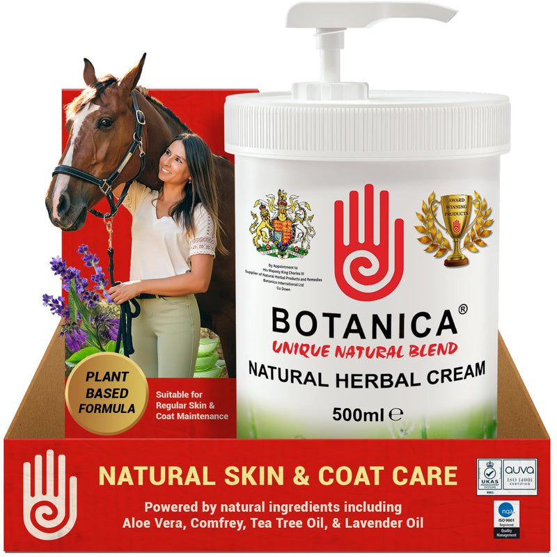 Botanica Herbal Cream - Horse Coat Moisturizer and Wound Care - Treats Cuts, Wounds and Skin Irritation | Equine Grooming for Dry, Rough-Looking Areas | Aloe Vera, Tea Tree, Lavender & Comfry (500mL)