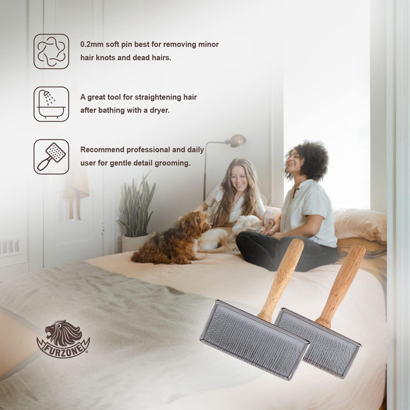 Wooden Slicker Brush - Stainless Steel Soft Pins for Pet Grooming (Size M) Soft Pin / M - PawsPlanet Australia