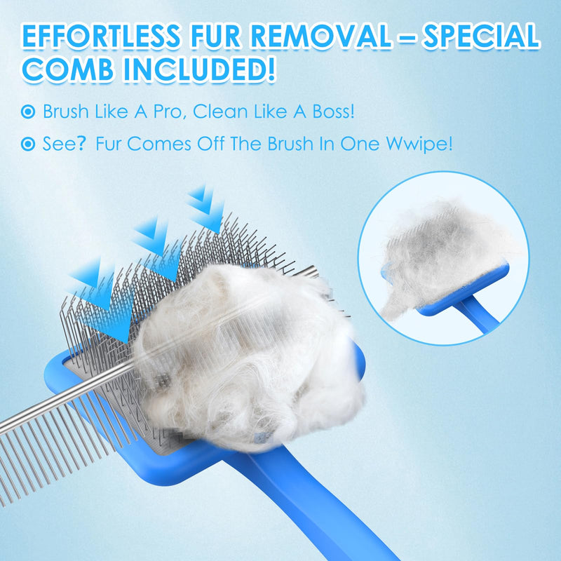 Large Slicker Brush for Dogs - 3PC Pet Grooming Kit - Undercoat Rake & Stainless Comb | Long Pins Remove Mats on Poodles, Golden, Labradoodles | Thick Coat Deshedder for Dogs, Cats, Blue - PawsPlanet Australia