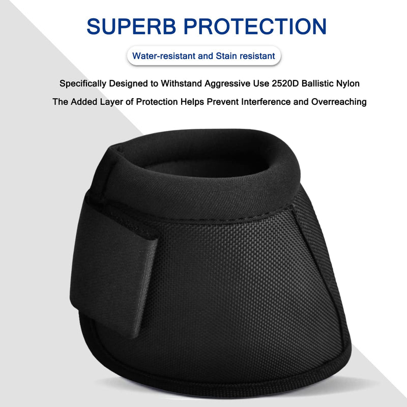 Equine Ballistic Overreach Bell Boots - No-Turn Horse Hoof Protection Boots (Sold in Pairs) - Black, Large - PawsPlanet Australia