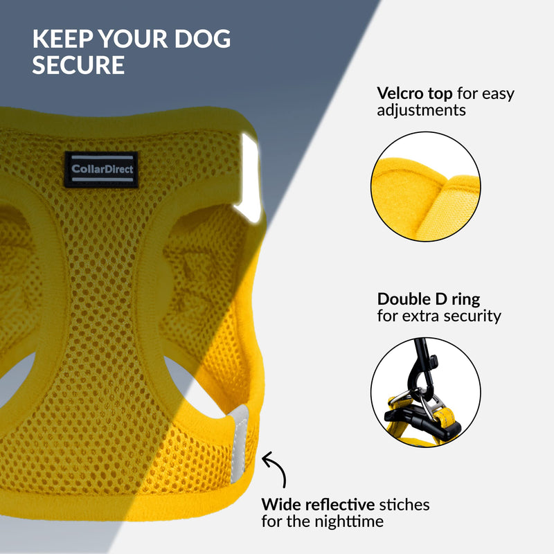 CollarDirect Step-in Reflective Dog Harness - Any Weather Air Mesh for Small and Medium Dogs Easy to Put On and Off (Size M, Yellow) - PawsPlanet Australia