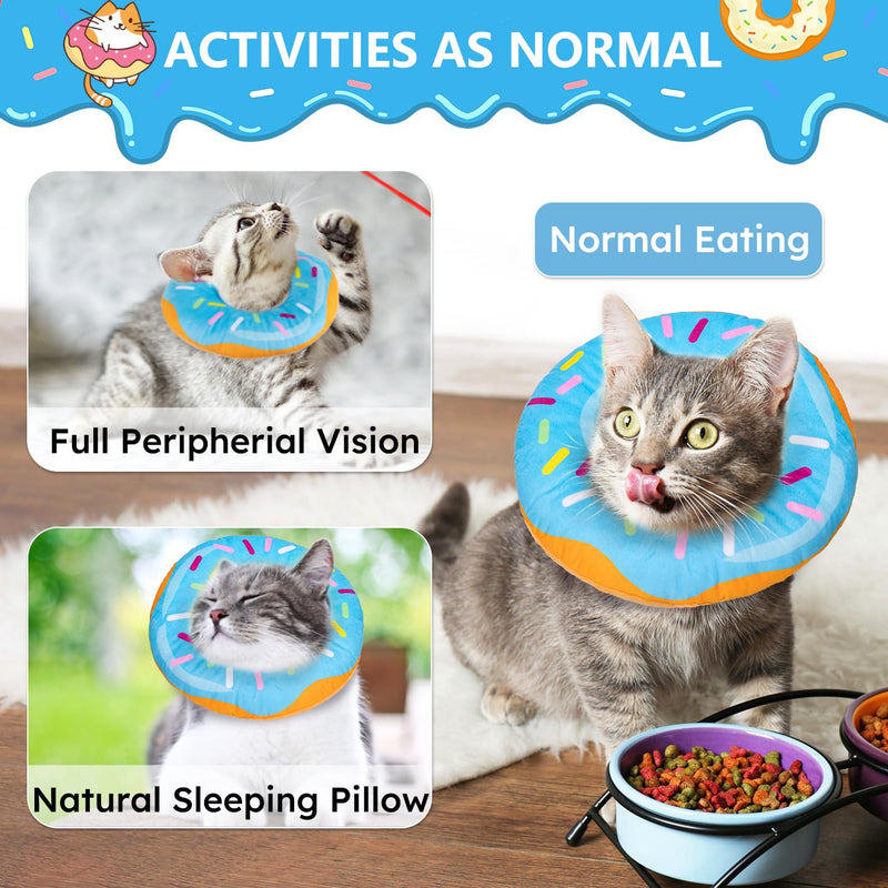 Cat Cone Collar Soft, Cat Recovery Collar for Wound Healing Cute Cat Donut Adjustable Cat Cones to Stop Licking Comfortable Lightweight Neck Elizabethan Collars for Cats Kittens After Surgery Small Blue - PawsPlanet Australia