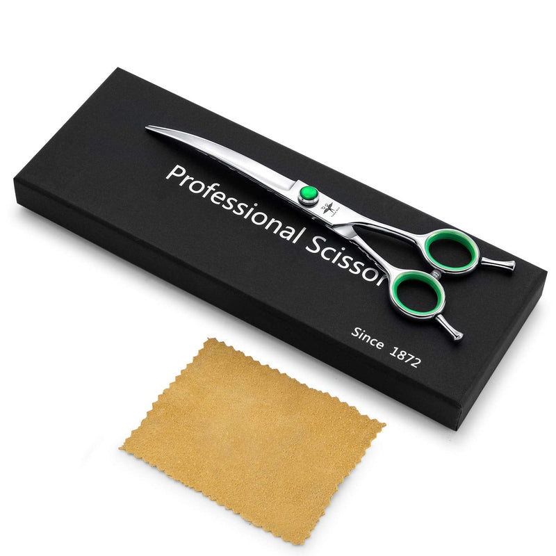 PURPLEBIRD 7 Inch Downward Curved Dog Grooming Scissors Professional Pet Cutting Shears Safety Noiseless Blunt Tip Trimming Shearing for Dogs Cats Japanese Stainless Steel Silver - PawsPlanet Australia