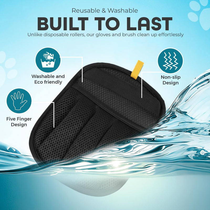 2 Pack Electrostatic Pet Hair Remover Glove with Cleaning Brush for Cats & Dogs, 2026 Upgraded Reusable 5-Finger Grooming Gloves – Magic Brush Tool for Furniture, Couch, Carpet, Car & Clothing (Black) - PawsPlanet Australia